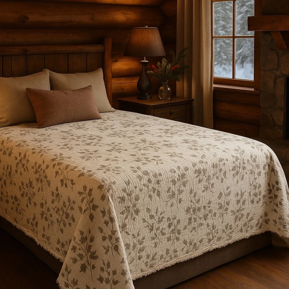 Queen Organic Cotton 2 Side Loom Weave Bedspread Earth Brown Ecru  Bedspread NEW